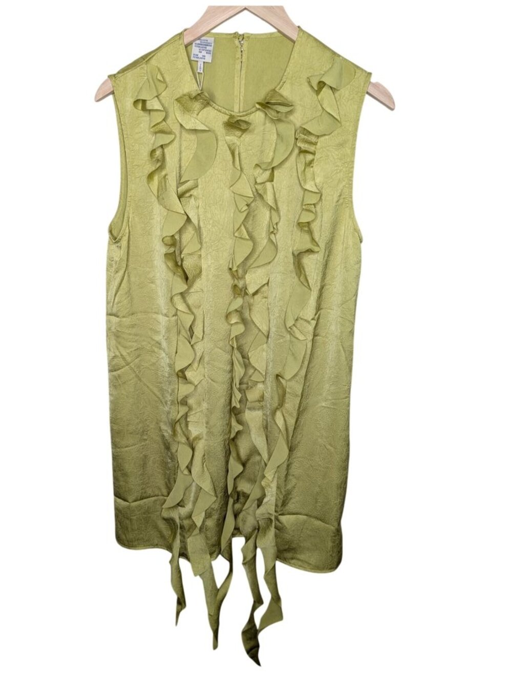 Baum Und Pferdgarten Sleeveless Ruffle Front Satin Dress Dark Citron Size 44 EU